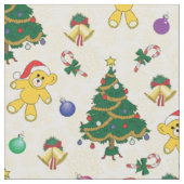 クリスマスベア、ベル、木 ファブリック (クローズアップ)