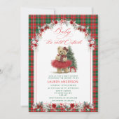 クリスマスベア ヴィンテージ ラグジュアリー ベイビーシャワー 招待状 (正面)