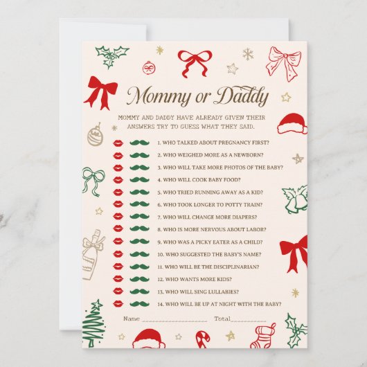 クリスマスベイビーシャワーの予想ゲーム ゲスフー DOWNLOADABLE 招待状 (正面)