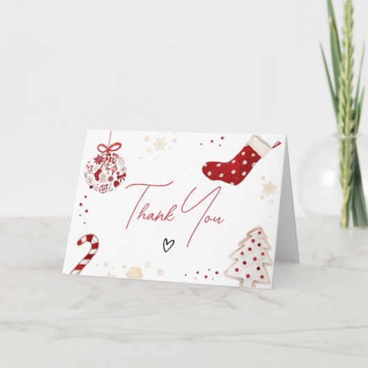 クリスマスベイビーシャワーの小さな喜びの束 サンキューカード (正面)