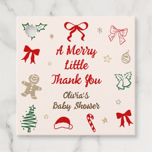 クリスマスベイビーシャワーの楽しいサンクスメッセージ フェイバータグ (正面)