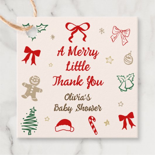クリスマスベイビーシャワーの楽しいサンクスメッセージ フェイバータグ (正面)