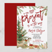 クリスマスベイビーシャワー招待状、新しいプレゼント 招待状 (正面/裏面)