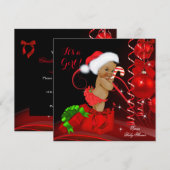 クリスマスベイビーシャワー ガール レッド ブラック エスニック 招待状 (正面/裏面)