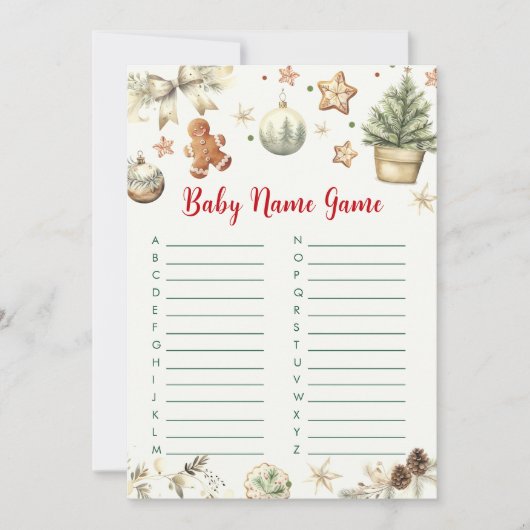 クリスマスベイビー名前ベイビーシャワーゲームカード 招待状 (正面)