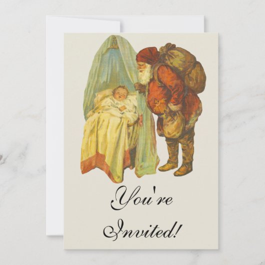 クリスマスベイビー サンタクロース ビンテージ 招待状 (正面)