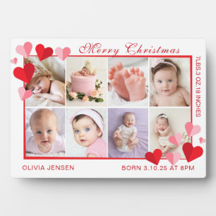 クリスマスベイビー 誕生統計 4枚写真 赤いハート フォトプラーク
