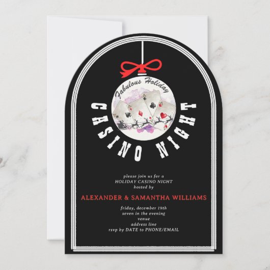 クリスマスベガスカジノブラックジャックトランプのポーカーナイトパーティー 招待状 (正面)