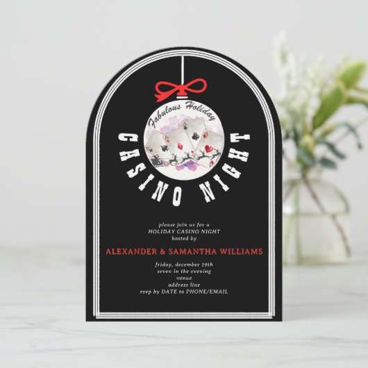 クリスマスベガスカジノブラックジャックトランプのポーカーナイトパーティー 招待状 (スタンド正面)