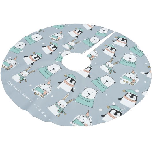 クリスマスベシンプルアーパーソナライズされた ブラッシュドポリエステルツリースカート (アングル)