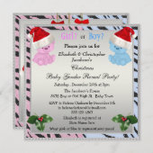 クリスマスベビーでサンタハットのクマの性別を明かす 招待状 (正面/裏面)