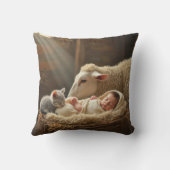 クリスマスベビーと子ネコがマンガーで眠る クッション (裏面)