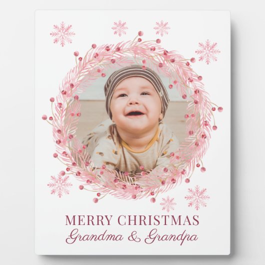 クリスマスベビーの写真 – おばあちゃんとおじいちゃん フォトプラーク (正面)