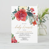 クリスマスベビーの赤いフローラの水彩シャワー 招待状 (スタンド正面)