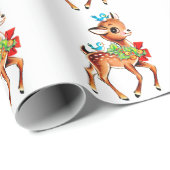 クリスマスベビーの鹿が頭に鳥を振り回す ラッピングペーパー (ロールコーナー)