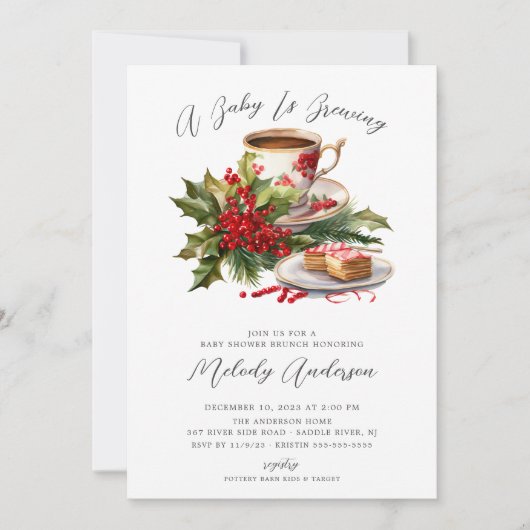 クリスマスベビーは赤ちゃんシャワーを醸造している 招待状 (正面)