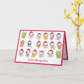 クリスマスベビーアニマルズサンタハットホリデーグリーティング カード (黄色い花)