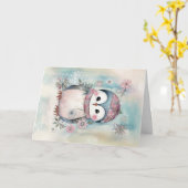 クリスマスベビーアニマルズペンギンホリディグリーティング カード (黄色い花)