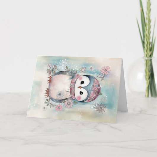 クリスマスベビーアニマルズペンギンホリディグリーティング カード (正面)