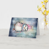 クリスマスベビーアニマルズペンギンホリディグリーティング カード (黄色い花)