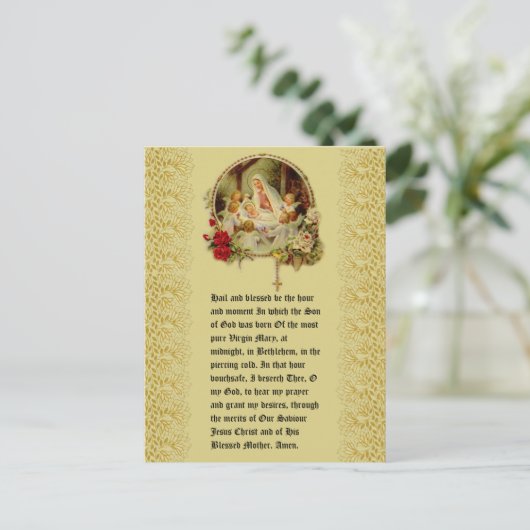 クリスマスベビーイエスインマンガーフローラポイントセッティア ポストカード (スタンド正面)