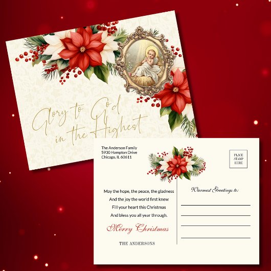 クリスマスベビーイエスポインセティアスメリークリスマス ポストカード