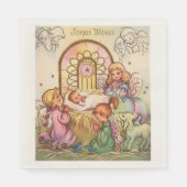 クリスマスベビーイエスinマンガーエンジェルス スタンダードランチョンナプキン (正面)