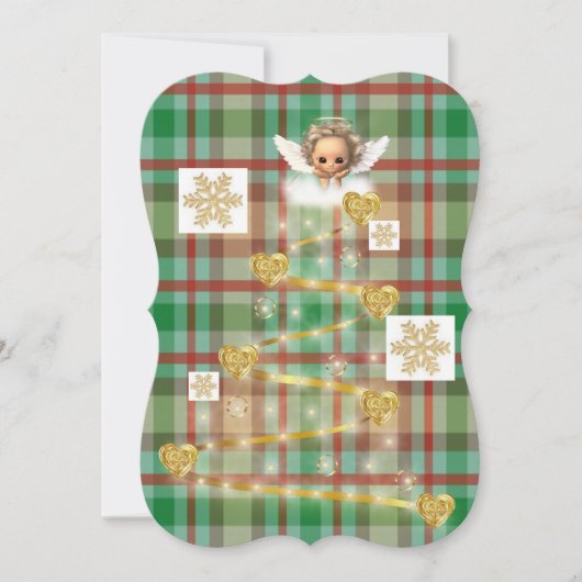 クリスマスベビーエンジェル金ゴールドプレイドフラットグリーティングカード カード (正面)