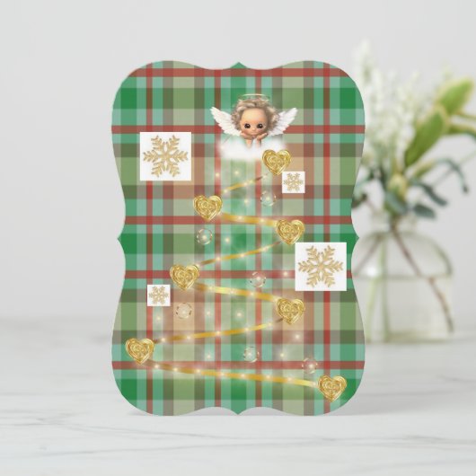 クリスマスベビーエンジェル金ゴールドプレイドフラットグリーティングカード カード (スタンド正面)