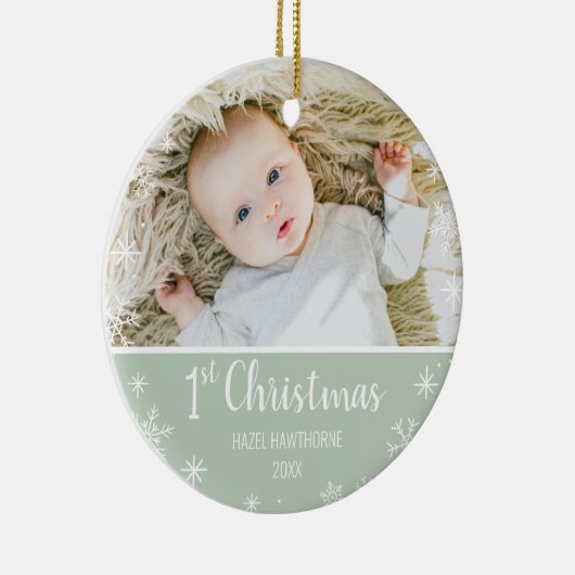 クリスマスベビーカスタムの最初の写真と名前 セラミックオーナメント (右)