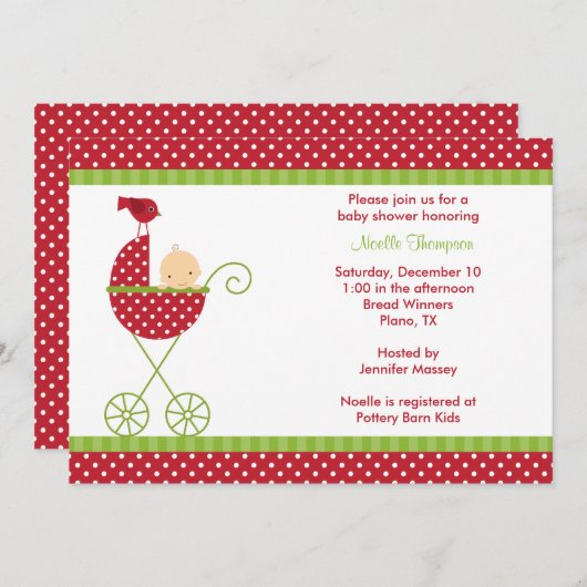 クリスマスベビーカーベビーシャワー招待状 招待状 (正面/裏面)