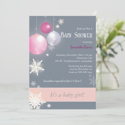 クリスマスベビーガール赤ちゃんシャワー 招待状 (スタンド正面)