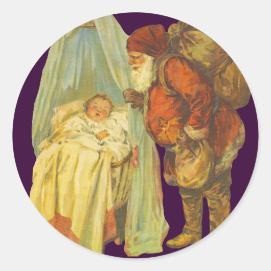 クリスマスベビーサンタ節ヴィンテージ ラウンドシール (正面)