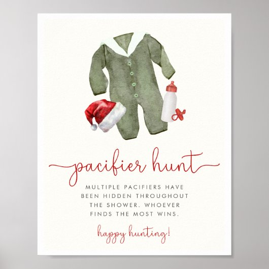クリスマスベビーシャワーおしゃぶり狩りゲームサイン ポスター (正面)