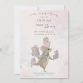 クリスマスベビーシャワーのプレゼントを贈るかわいいマウス 招待状 (正面)