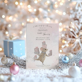 クリスマスベビーシャワーのプレゼントを贈るかわいいマウス 招待状