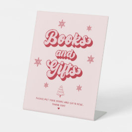 クリスマスベビーシャワーの本とプレゼント 台座サイン