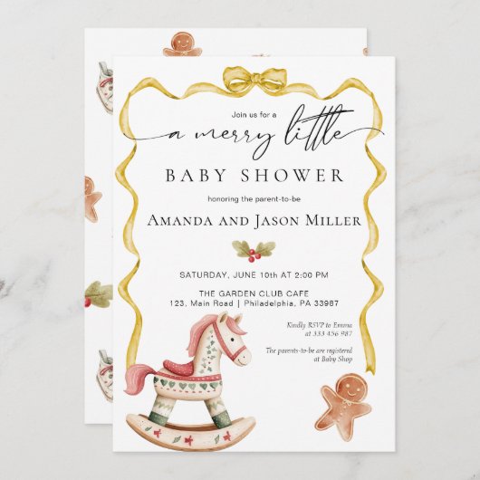 クリスマスベビーシャワーエレガント中性金ゴールド セーブザデート (正面/裏面)