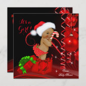 クリスマスベビーシャワーガールレッドブラックエスニック 招待状 (正面/裏面)