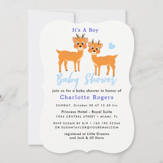 クリスマスベビーシャワーディアボーイかわいい青い冬 招待状 (正面)