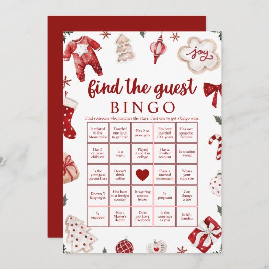 クリスマスベビーシャワービンゴゲームを見つける 招待状 (正面/裏面)