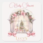 クリスマスベビーシャワーピンクのナツクラッカーの水色 スクエアシール (正面)