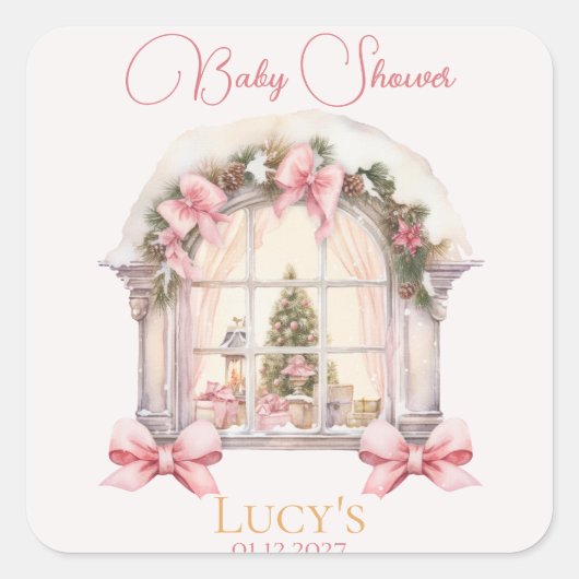 クリスマスベビーシャワーピンクのナツクラッカーの水色 スクエアシール (正面)