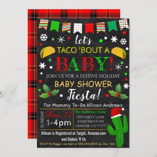 クリスマスベビーシャワーフィエスタ招待状 招待状 (正面/裏面)