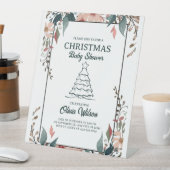 クリスマスベビーシャワーフローラ招待状ホワイトピンク 台座サイン (インサイチュ)