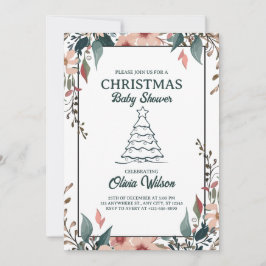 クリスマスベビーシャワーフローラ招待状ホワイトピンク 招待状