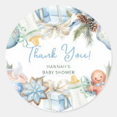 クリスマスベビーシャワーブルーお願い ラウンドシール (正面)