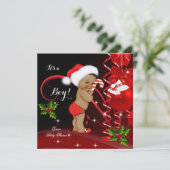 クリスマスベビーシャワーボーイレッドサンタハットエスニック 招待状 (スタンド正面)