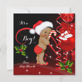 クリスマスベビーシャワーボーイレッドサンタ帽子エスニック 招待状