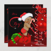 クリスマスベビーシャワーボーイレッドブラックエスニック 招待状 (正面/裏面)